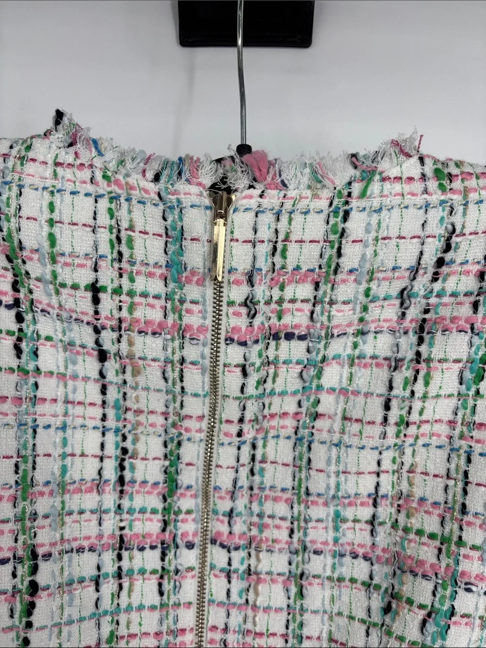 Kate Spade mainline lined pastel tweed shift dress raw hem fringe trim dress NWT